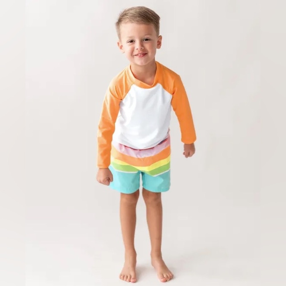 RuggedButts Boys Multi-Stripe Swim Trunks